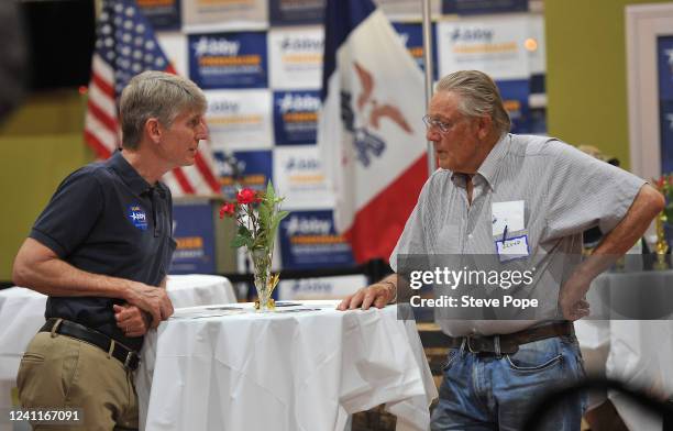 Supporters await the primary Election Day polls to close at an election-night event for U.S. Rep. Abby Finkenauer , who was defeated on June 7, 2022...