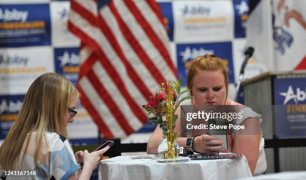 Supporters await the primary Election Day polls to close at an election-night event for U.S. Rep. Abby Finkenauer , who was defeated on June 7, 2022...