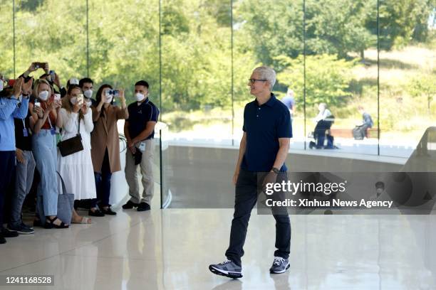 Apple CEO Tim Cook attends an event showcasing new products during the 2022 Apple Worldwide Developers Conference WWDC22 in the Steve Jobs Theater at...