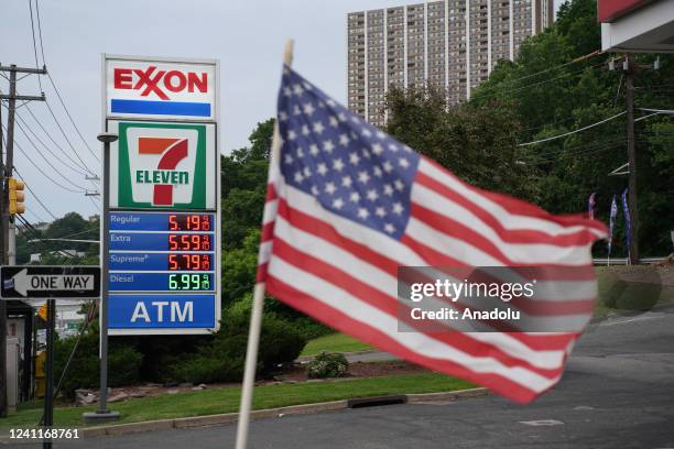 Gas prices over $5.00 a gallon are displayed at gas stations in New Jersey, USA, on June 7, 2022.
