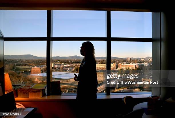 Alicia McAllister Daniels takes in the view from her office at Carilion Children's Hospital in Roanoke, Virginia on December 13, 2021. When she...