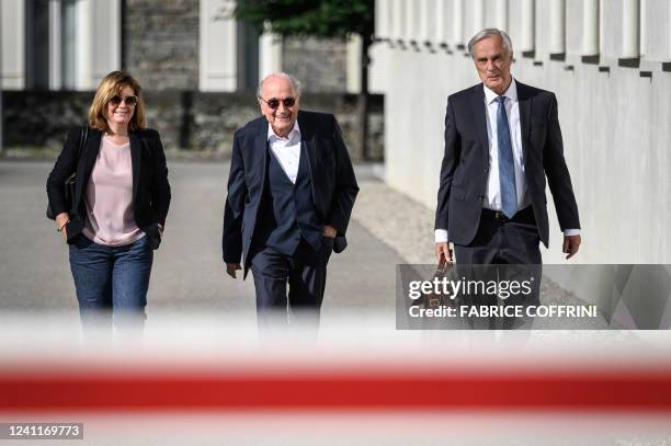 Former FIFA president Sepp Blatter , his daughter Corinne Blatter and his lawyer Lorenz Erni arrive to Switzerland's Federal Criminal Court for the...