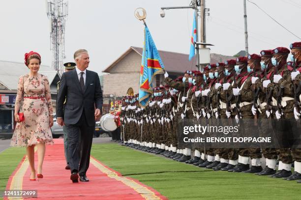 Queen Mathilde of Belgium and King Philippe - Filip of Belgium arrive for a wreath laying at the 'Memorial aux anciens combattants', in Kinshasa,...
