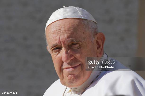 Pope Francis arrives to attend his weekly general audience in St. Peter's Square at The Vatican, Wednesday, June 8, 2022.