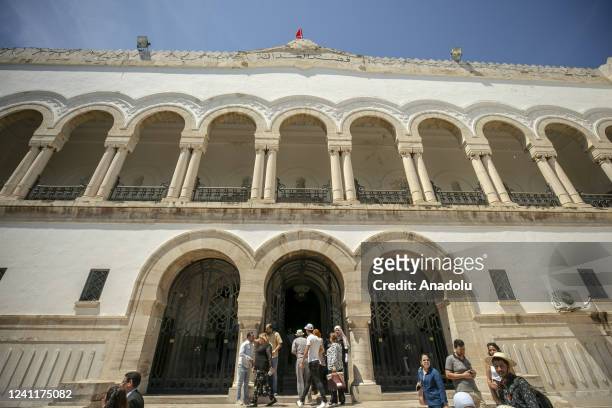 Activists gather in front of Tunisian Court of First Instance to stage protest against Tunisian President Kais Saied after he has sacked dozens of...