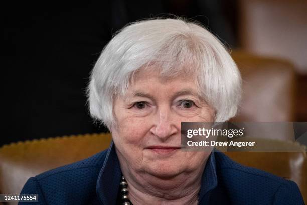 Treasury Secretary Janet Yellen arrives to testify during a House Ways and Means Committee hearing about the fiscal year 2023 budget, on Capitol Hill...