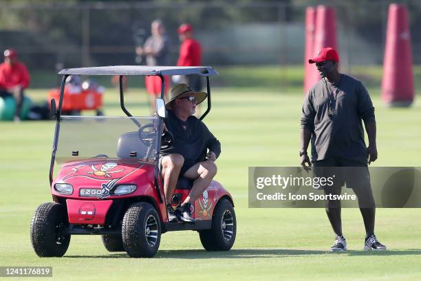 Tampa Bay Buccaneers Senior Advisor to the General Manager Bruce Arians and Head Coach Todd Bowles talk during the Tampa Bay Buccaneers Minicamp on...