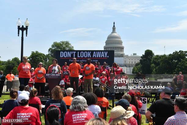 Washington, DC, Mayor Muriel Bowser speaks to activists protesting gun violence and demanding action from lawmakers, on June 8, 2022.