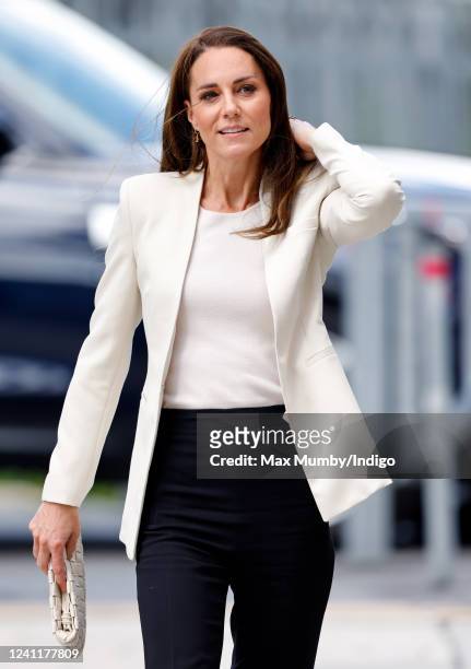 Catherine, Duchess of Cambridge arrives for a visit to Little Village's Brent hub on June 8, 2022 in London, England. Little Village is London's...