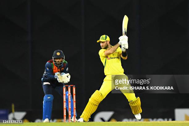 Australia's Glenn Maxwell plays a shot during the second Twenty20 international cricket match between Sri Lanka and Australia at the R. Premadasa...