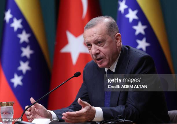 Turkey's President Recep Tayyip Erdogan attends a press conference after his meeting with Venezuelan President in Ankara on June 8, 2022.