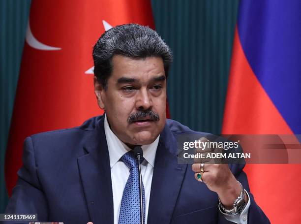 Venezuelan President Nicolas Maduro attends a press conference after his meeting with Turkey's President in Ankara on June 8, 2022.