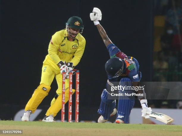 Australia's Wicket Keeper Matthew Wade tries to stump during the second Twenty20 cricket match between Sri Lanka and Australia at R. Premadasa...