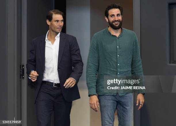 Spain's Rafael Nadal and Spanish NBA basketball player Ricky Rubio arrive to the graduation ceremony of the sixth promotion of the Rafa Nadal Academy...