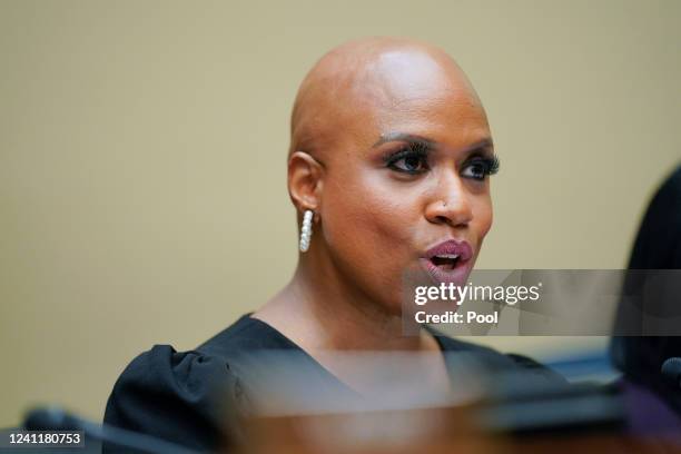 Rep. Ayanna Pressley speaks during a House Committee on Oversight and Reform hearing on gun violence on June 8, 2022 in Washington, DC.