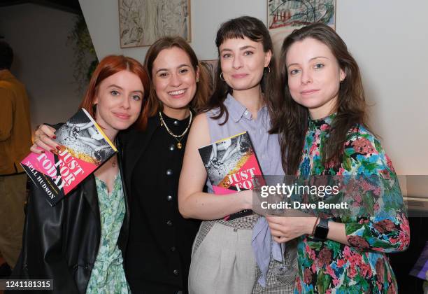 Rosie Day, Emily Laing, Jennifer Kirby and Sophie Day attend the launch of Nell Hudson's debut novel "Just For Today" at The AllBright Mayfair on...