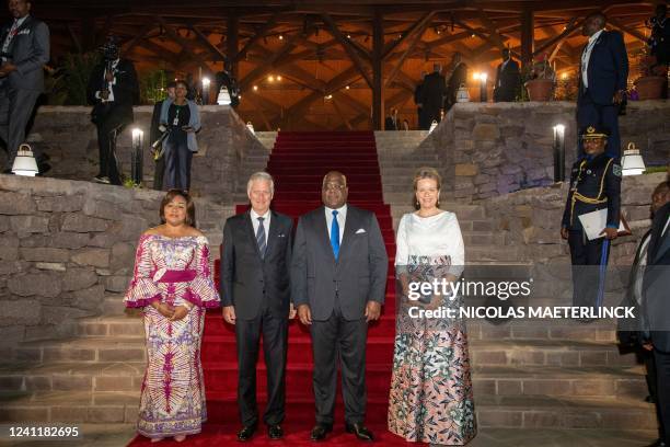 Congo First Lady Denise Nyakeru, King Philippe - Filip of Belgium, DRC Congo President Felix Tshisekedi and Queen Mathilde of Belgium pictured during...