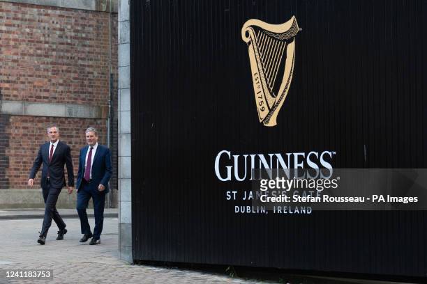 Shadow Secretary of State for Northern Ireland Peter Kyle and Labour leader Sir Keir Starmer arrive at the Guinness Storehouse in Dublin during a...