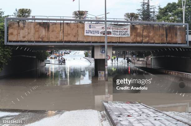 The roads are flooded by the heavy rains that negatively affected the city life in Ankara, Turkiye on June 08, 2022.