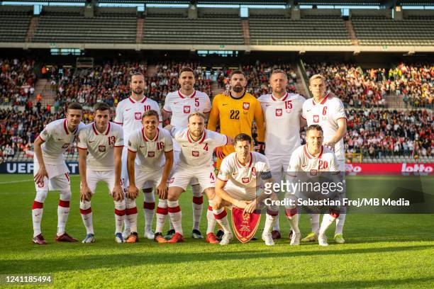 National team of Poland pose for team photo, back row from left, Grzegorz Krychowiak, Jan Bednarek, Bartlomiej Dragowski, Kamil Glik, Szymon...