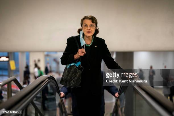 Sen. Dianne Feinstein makes her way through the Senate Subway on Capitol Hill on Wednesday, June 8, 2022 in Washington, DC.