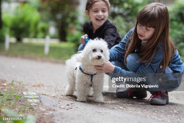 happy children cuddling a dog - child holding toy dog stock pictures, royalty-free photos & images