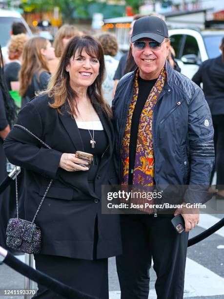 Elaine Goldsmith-Thomas and Tommy Mottola are seen outside 'Halftime' Premiere at the United Palace Theater on June 08, 2022 in New York City.