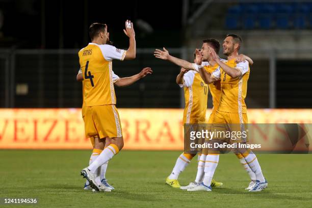 Igor Armas of Moldova and Vadim Bolohan of Moldova gestures during the UEFA Nations League League D Group 1 match between Liechtenstein and Moldova...