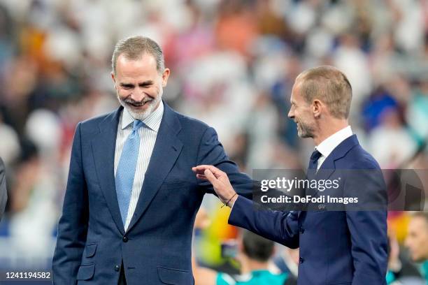 Felipe VI. Koenig von Spanien and UEFA Boss Aleksander Ceferin looks on after the UEFA Champions League final match between Liverpool FC and Real...