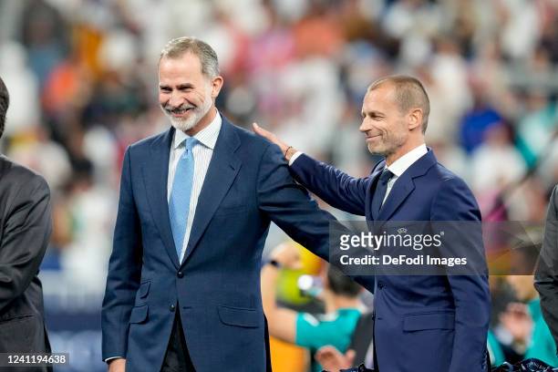 Felipe VI. Koenig von Spanien and UEFA Boss Aleksander Ceferin looks on after the UEFA Champions League final match between Liverpool FC and Real...