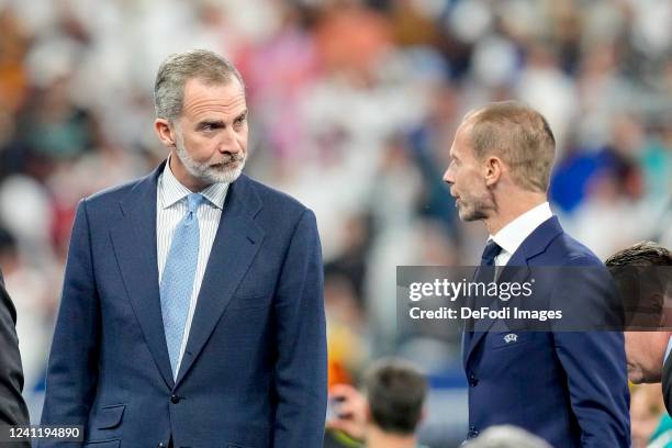 Felipe VI. Koenig von Spanien and UEFA Boss Aleksander Ceferin looks on after the UEFA Champions League final match between Liverpool FC and Real...