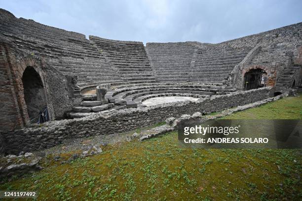 View shows the Amphitheatre of Pompeii at the Archaeological Park of Pompeii, near Naples, southern Italy, on June 9, 2022.