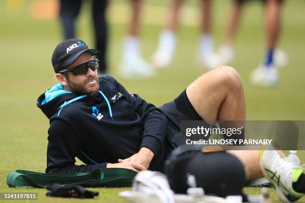 New Zealand's captain Kane Williamson attends a team training session ahead of the second Test cricket match between England and New Zealand at Trent...