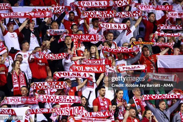 Fans of Poland during the UEFA Nations League League A Group 4 match between Belgium and Poland at King Baudouin Stadium on June 8, 2022 in Brussels,...