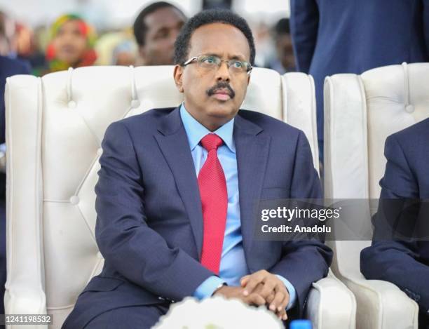 Incumbent President Mohamed Abdullahi Mohamed, also known as Farmajo attends the inauguration ceremony of Somalia's newly elected President Hassan...
