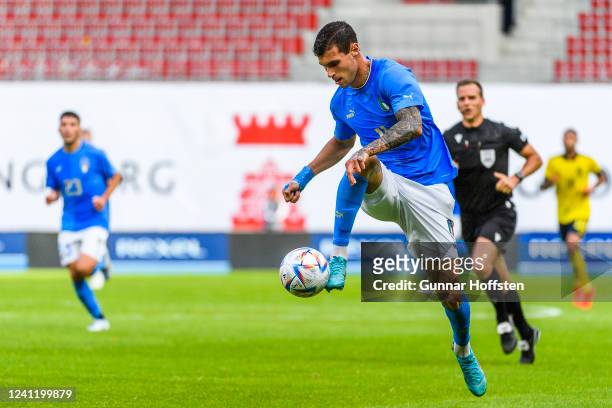 Pietro Pellegri of Italy in action during the UEFA European Under-21 Championship Qualifier Group F match between Sweden U21 and Italy U21 at Olympia...