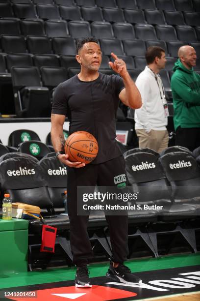 Damon Stoudamire of the Boston Celtics during 2022 NBA Finals Practice and Media Availability on June 9, 2022 at the TD Garden in Boston,...
