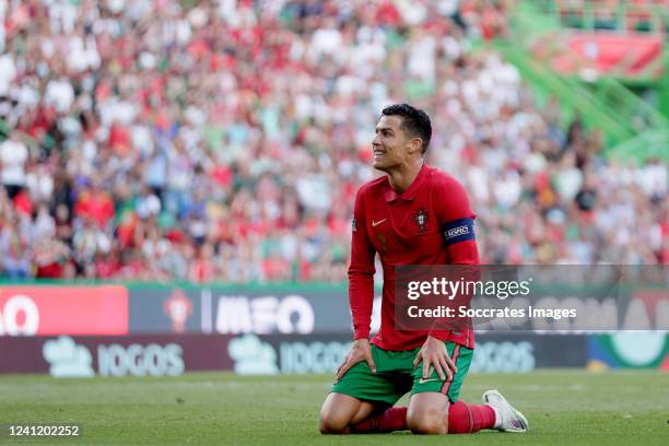 Cristiano Ronaldo of Portugal during the UEFA Nations league match between Portugal v Czech Republic at the Estadio Jose Alvalade on June 9, 2022