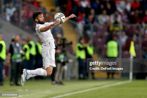 Jordi Alba of Spain controls the Ball during the UEFA Nations League League A Group 2 match between Switzerland and Spain at Stade de Geneve on June...