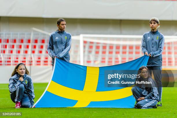 Sweden flag on display prior to the UEFA European Under-21 Championship Qualifier Group F match between Sweden U21 and Italy U21 at Olympia on June...