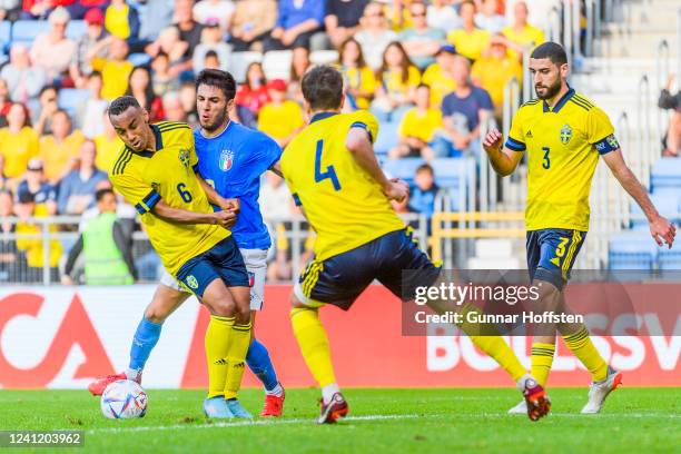 Bilal Hussein of Sweden and Fabiano Parisi of Italy in action during the UEFA European Under-21 Championship Qualifier Group F match between Sweden...