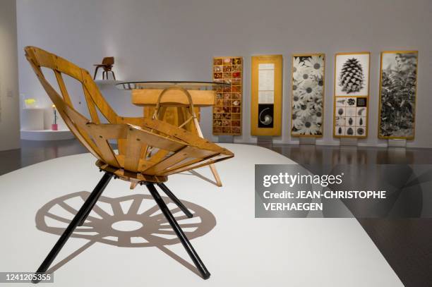 Photograph taken on June 9, 2022 shows a chair by US designers, architects and directors Charles Eames and Ray Eamesduring the exhibition « Mimesis -...