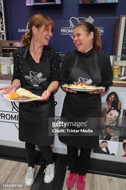 Katharina Wackernagel and Ina Paule Klink during the celebrity chef challenge at Europa Passage on June 9, 2022 in Hamburg, Germany.