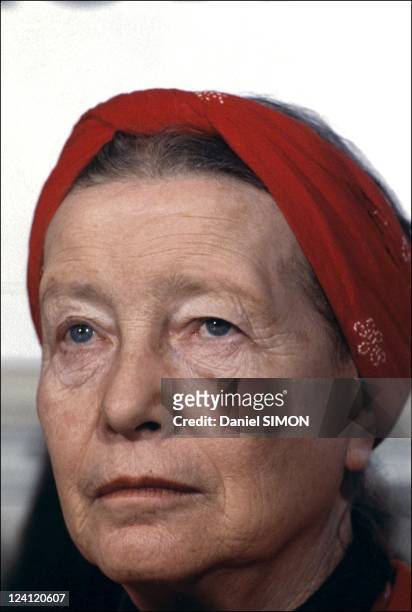 Simone de Beauvoir in Paris, France on April 14, 1986.