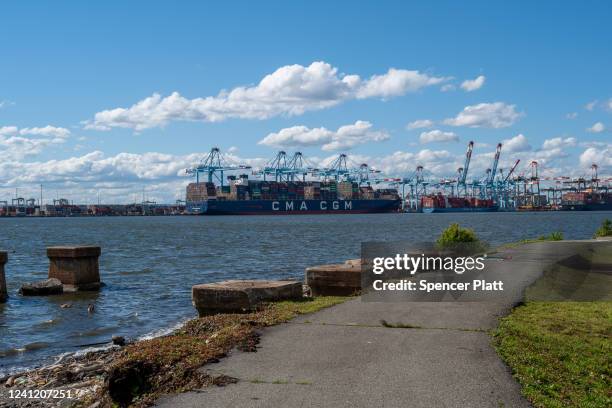 Container ship sits in a New Jersey Port on June 9, 2022 in Bayonne, New Jersey. As consumer buying patterns gradually return to pre-pandemic norms,...