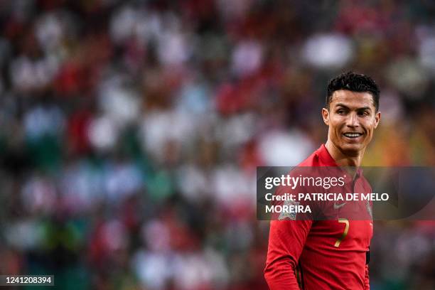 Portugal's forward Cristiano Ronaldo smiles during the UEFA Nations League, league A group 2 football match between Portugal and Czech Republic at...
