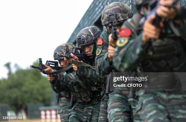 Soldiers of special forces carry out a real combat training on June 9, 2022 in Qinzhou City, South China's Guangxi Zhuang Autonomous Region.