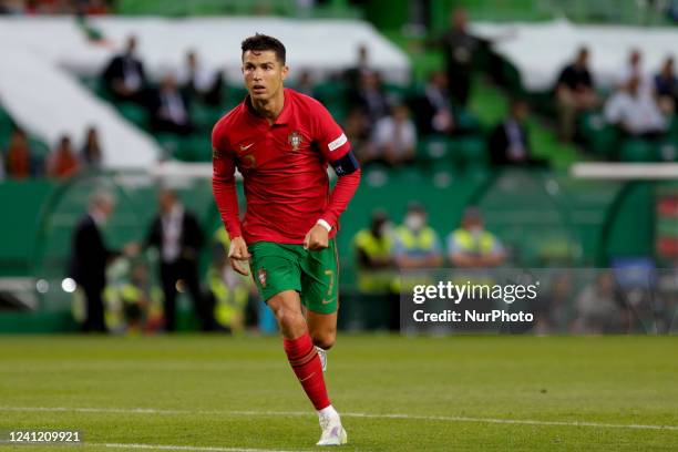 Cristiano Ronaldo of Portugal during the Uefa Nation League football match between Portugal and Czech Republic at Estadio Jose Alvalade in Lisbon on...