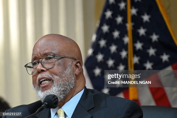 Representative Bennie Thompson, chairman of the House committee investigating the Capitol riot, speaks during a House Select Committee hearing to...