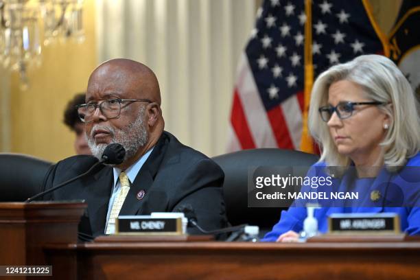 Representative Bennie Thompson , chairman of the House committee investigating the Capitol riot, and US Representative Liz Cheney attend a House...
